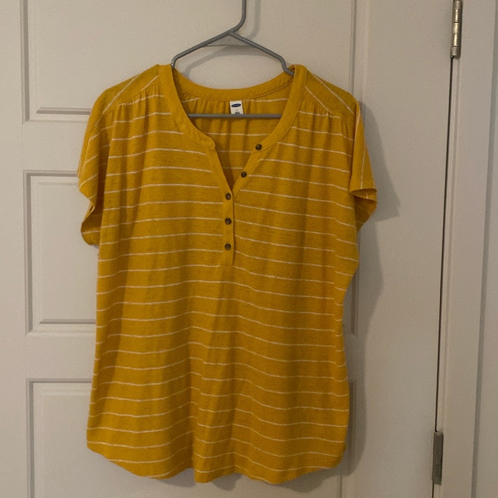 Yellow Striped Short Sleeved Henley